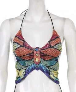 Own Saviour Multicolour Butterfly Halter Crop
