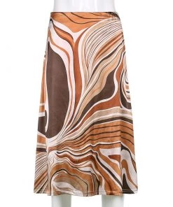 Own Saviour Brown Swirl Midi Skirt