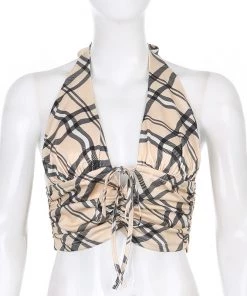 Own Saviour Plaid Halter Crop Tees + Tops