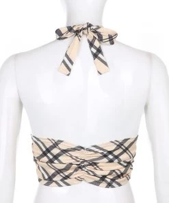 Own Saviour Plaid Halter Crop Tees + Tops