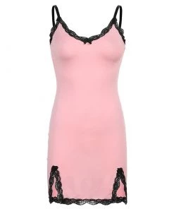 Own Saviour Pink Lace Trim Mini Dress Dresses + Sets