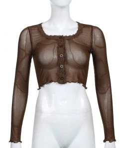 Own Saviour New In Brown Semi Sheer Frill Cardi