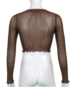 Own Saviour New In Brown Semi Sheer Frill Cardi