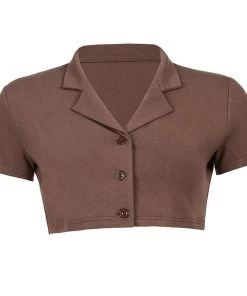 Own Saviour Tees + Tops Brown Crop Shirt