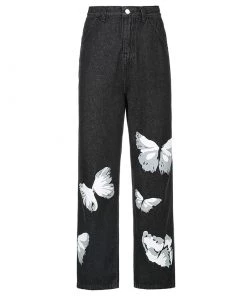 Own Saviour Pants Black White Butterfly Jeans