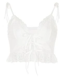 Own Saviour Tees + Tops White Frill Bow Crop