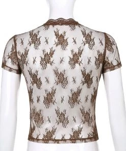 Own Saviour New In Brown Lace Mesh Crop
