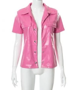 Own Saviour Pink/Green Faux Leather Shirt New In