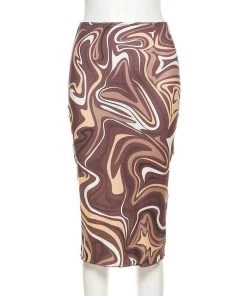 Own Saviour New In Brown Swirl Midi Skirt