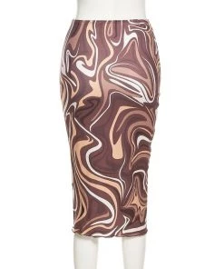Own Saviour New In Brown Swirl Midi Skirt