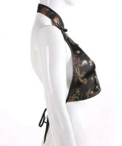 Own Saviour Chinese-Style Halter Backless Crop Tees + Tops