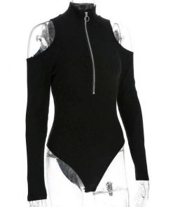 Own Saviour Cold Shoulder Zipper Bodysuit Bodysuits