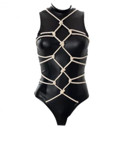 Own Saviour Rope Tie Faux Leather Bodysuit New In