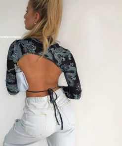Own Saviour Backless Dragon Lace Up Crop Tees + Tops