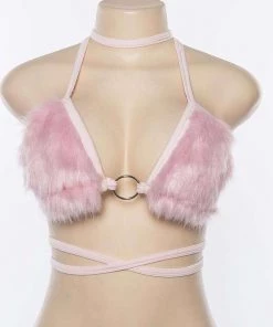 Own Saviour Tees + Tops Pink Faux Fur Bra Crop