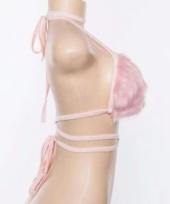 Own Saviour Tees + Tops Pink Faux Fur Bra Crop