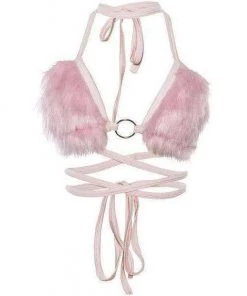 Own Saviour Tees + Tops Pink Faux Fur Bra Crop