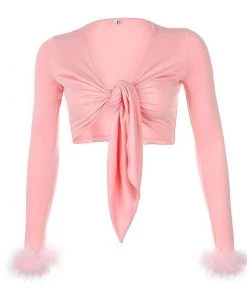 Own Saviour Pink Tie Up Crop Tees + Tops