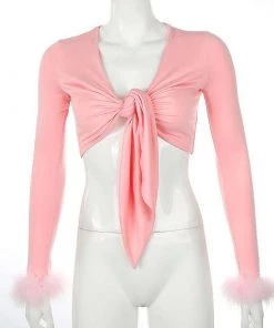 Own Saviour Pink Tie Up Crop Tees + Tops