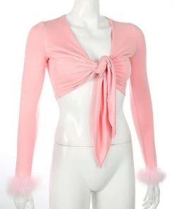 Own Saviour Pink Tie Up Crop Tees + Tops