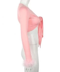 Own Saviour Pink Tie Up Crop Tees + Tops