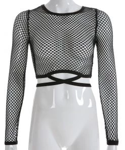 Own Saviour Tees + Tops Black Fishnet Crop