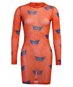 Own Saviour Dresses + Sets Orange Butterfly Mesh Dress