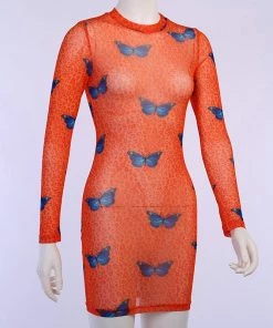 Own Saviour Dresses + Sets Orange Butterfly Mesh Dress