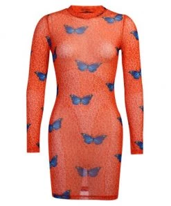 Own Saviour Dresses + Sets Orange Butterfly Mesh Dress