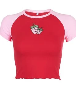 Own Saviour Strawberry Frilled Hem Top