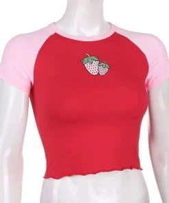Own Saviour Strawberry Frilled Hem Top
