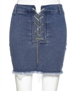 Own Saviour Chain Lace Up Denim Skirt