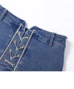 Own Saviour Chain Lace Up Denim Skirt
