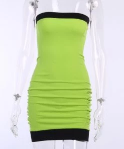Own Saviour Neon Ruch Strapless Dress