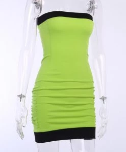 Own Saviour Neon Ruch Strapless Dress