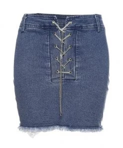 Own Saviour Chain Lace Up Denim Skirt