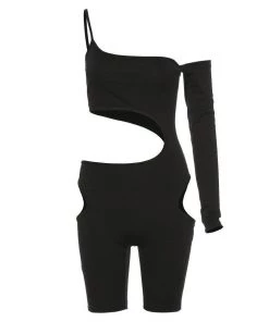Own Saviour Black Cut Out Playsuit Bodysuits