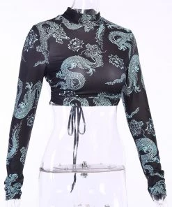 Own Saviour Backless Dragon Lace Up Crop Tees + Tops