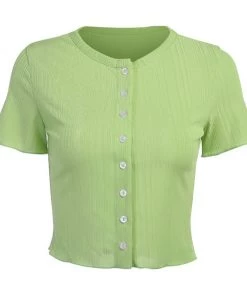 Own Saviour Tees + Tops Green Button Crop