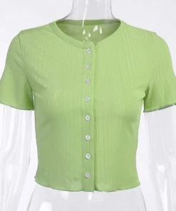 Own Saviour Tees + Tops Green Button Crop