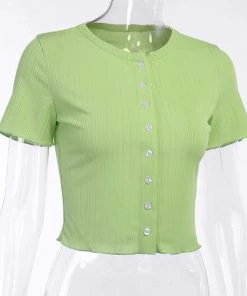 Own Saviour Tees + Tops Green Button Crop