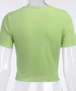 Own Saviour Tees + Tops Green Button Crop