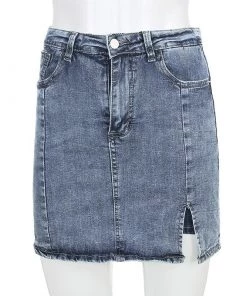 Own Saviour Skirts Distressed Split Denim Mini Skirt