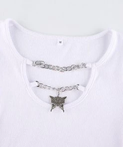 Own Saviour L/S Butterfly Chain Crop Tees + Tops