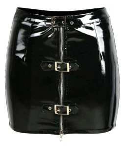 Own Saviour Wet Look PVC Buckle Mini Skirt Skirts