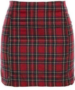 Own Saviour Red Plaid Split Skirt