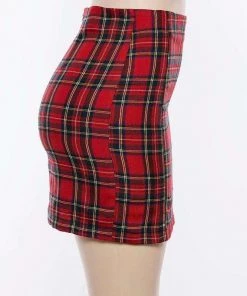 Own Saviour Red Plaid Split Skirt