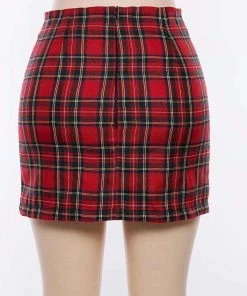 Own Saviour Red Plaid Split Skirt