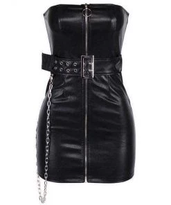 Own Saviour Black Chain Leather Dress
