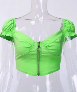 Own Saviour Neon Zip Crop Tees + Tops